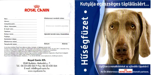 Royal Canin hűségfüzet (kutya) – termékismertető, 1. oldal